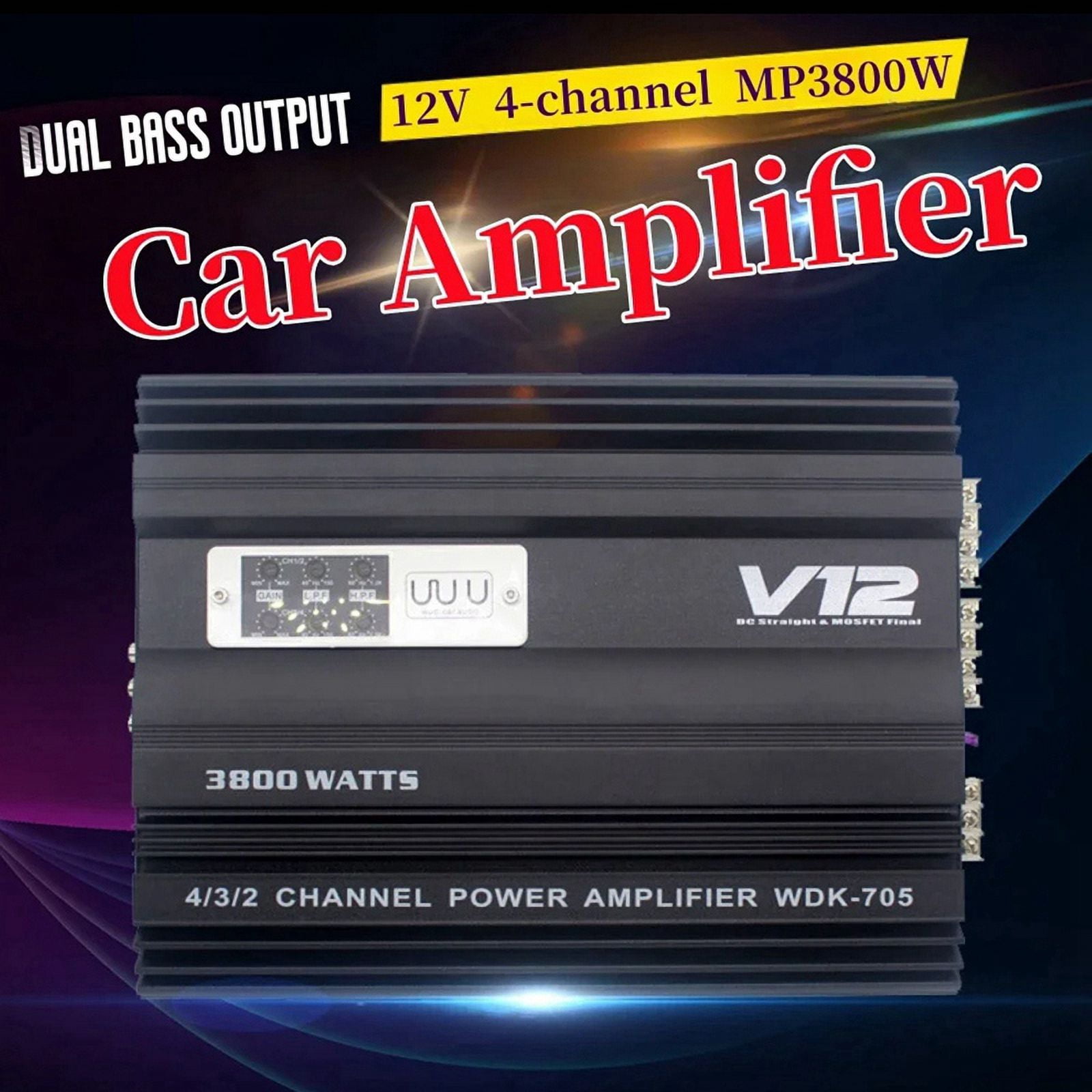 12V 3800W Car Audio Amplifier High Power Dual Bass Output Cart 4 Channel Audio Speaker Subwoofer Amplifier