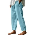 thumbnail image 2 of Sevevn Fashion Women Summer Elastic Waist Pocket Pants Casual Bandage Button Solid Full Length Pant Blue XL Holiday Gift Finder, 2 of 5
