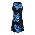 thumbnail image 3 of Women'S Fishtail Skirt Elegant Floral Ruched Skinny Bodycon Ruffle Long Skirts Blue XL, 3 of 9