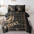 thumbnail image 1 of YST Ensemble de Couette Sport, 7 Pcs, Thème Football, Orange Noir, Réversible Noir, 1 of 4