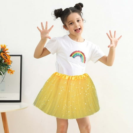 

jsaierl Toddler Girls Cute Party Dance Solid Color Net Yarn Sequins Stars Tulle