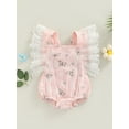 thumbnail image 2 of BemeyourBBs Newborn Baby Girls Summer Clothes Outfit Infant Baby Girl Bubble Romper Lace Flying Sleeve One Piece Floral Bodysuit Backless Playsuit Sumsuit, 2 of 8