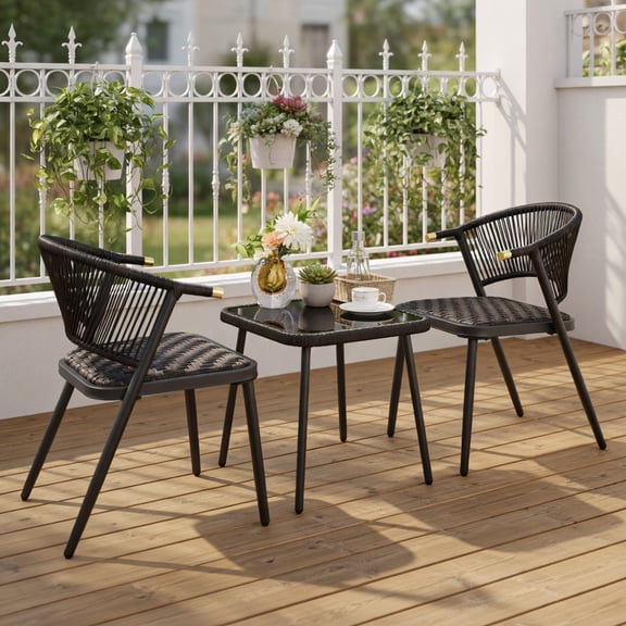 Topcobe 3 Pieces Patio Rattan Furniture Set, Outdoor Patio Furniture for Garden Backyard Pool Deck-Brown and Black