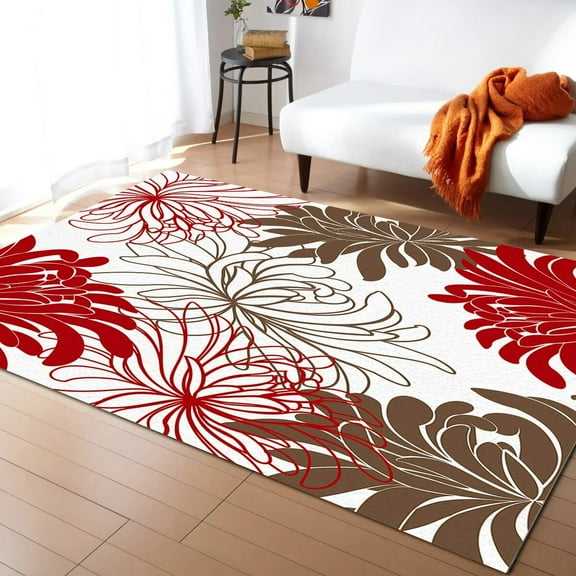 Coral velvet Abstract Chrysanthemum Flower Carpet Area Rug Children's Room Living Room Bedroom Large Rug Home Play Decoration Floor Mat