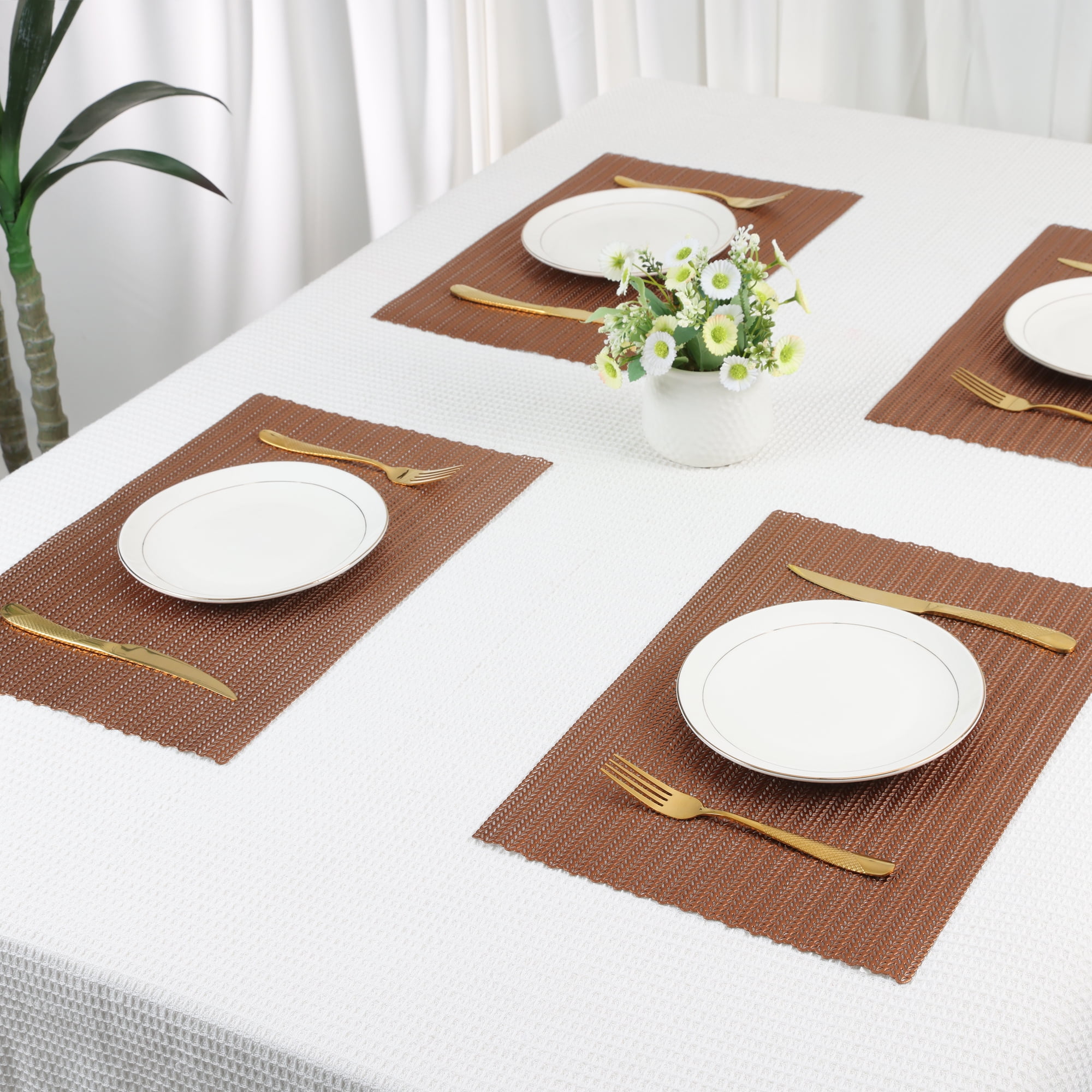 Unique Bargains Farmhouse Placemats Set of 8 for Dining Table Decor Brown 18x12in
