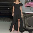 thumbnail image 5 of ClodeEU Women's V Neck Short Sleeve Off Shoulder Ruffle Hem Maxi Dress ,Solid Color Casual Long Dress Black,Women's Plus L, 5 of 6