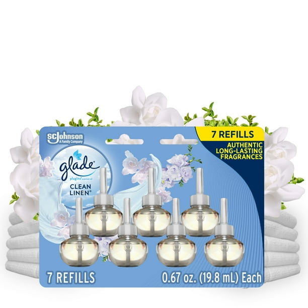 Glade PlugIns Scented Oil Refill Clean Linen, Essential Oil Infused Wall Plug In, 4.69 fl oz