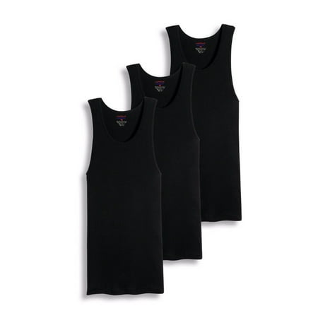 Value Packs of Men's Black & White Ribbed 100% Cotton Tank Top A Shirts Undershirt (L, 3 Pack Black)