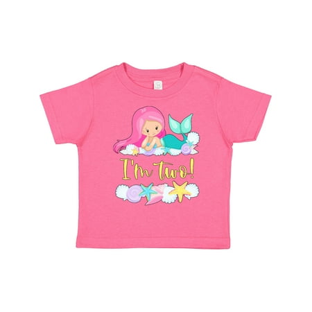 

Inktastic I m 2 Mermaid with Pink Hair and Shells Gift Toddler Boy or Toddler Girl T-Shirt