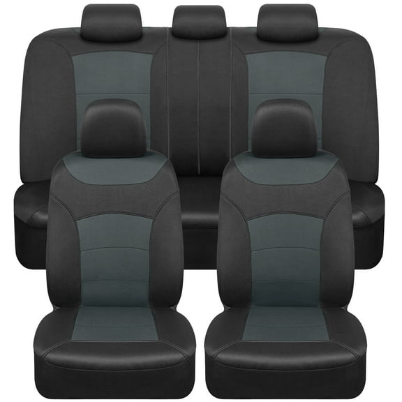 carXS Turismo Charcoal Gray Car Seat Covers Full Set, Two-Tone Front Seat Covers for Cars with Split Rear Bench Back Seat Cover, Automotive Interior Covers for Trucks SUV Van Auto