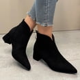 thumbnail image 4 of Ankle Booties for Women Pointed Toe Fashion V Cut Block Heel Short Boots Vintage Suede Classic Chelsea Boots Dress Shoes, 4 of 9