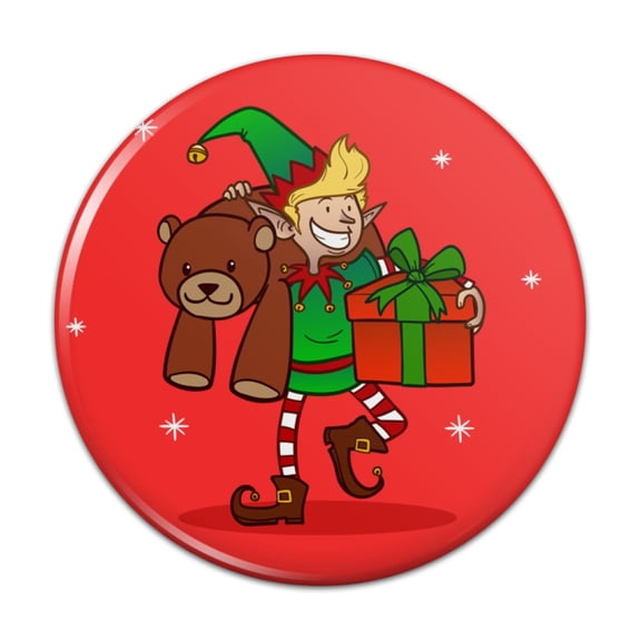 Christmas Elf with Presents and Gifts Pinback Button Pin