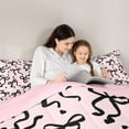 thumbnail image 4 of Manfei Black Bow Heart Full Size Comforter Sets For Girl,Coquette Ribbon Bowknot Bedding Sets For Kids,Colorful Stars Reversible,3pcs, 4 of 7