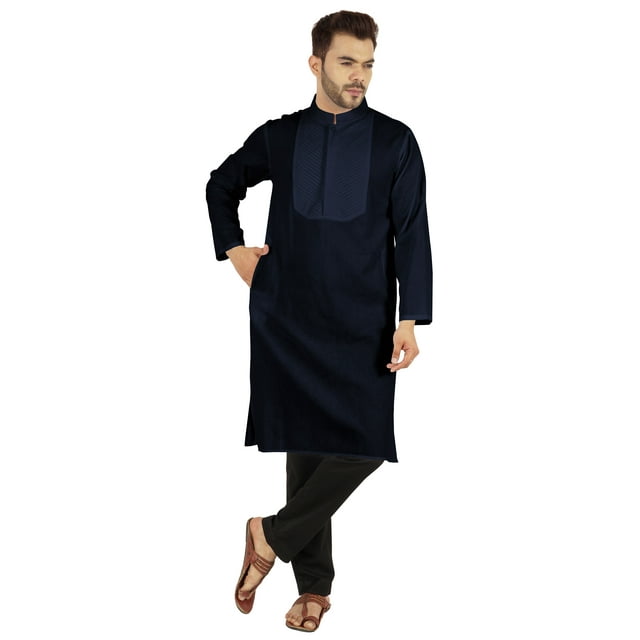 Atasi Ensemble Kurta-Pyjama Indien Uni pour Hommes Col Mandarin Kurta Décontracté Longue Tenue