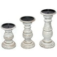 thumbnail image 2 of Wooden Candleholder with Turned Pedestal Base, Set of 3, Distressed White,Saltoro Sherpi, 2 of 7
