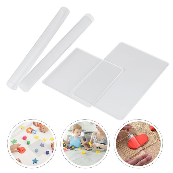 Acrylic Clay Tool Set with Roller and Board for Playing Use 1 Set of 4PCS Transparent