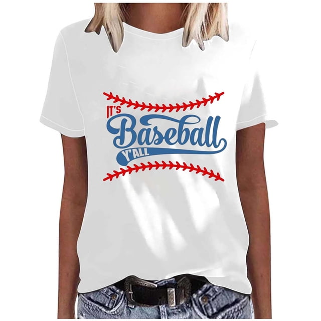 Aboser T-shirts de Baseball Vintage pour Femmes, T-Shirt Décontracté à Manches Courtes, Haut d'Été Ample à Col Rond, T-shirts Graphiques Tendance de Baseball et de Softball