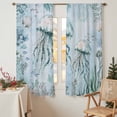 thumbnail image 2 of Sheer Curtain 63 Inch Length 2 Panels Light Filtering Window Curtain Summer Ocean Sheer Voile Curtains Rod Pocket Window Treatment for Kitchen Living Room Coastal Jellyfish Coral Turquoise, 2 of 9