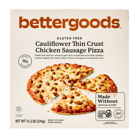 bettergoods Gluten-Free Cauliflower Thin Crust Chicken Sausage Pizza, 13.2 oz (Frozen)