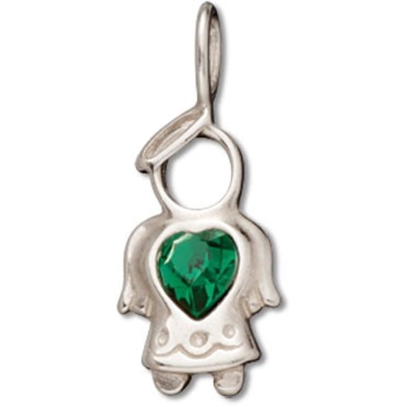 Sterling Silver 7" 4.5mm Charm Bracelet With Angel May Birth Month Charm Green Crystal