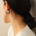 thumbnail image 2 of Hoop Earrings for Women Gifts for Christmas Trendy Gold Earrings CZ Huggie Checkered Chunky Hoop Thick Small Tiny Twisted Silver Star Earrings Dangle(J-Silver), 2 of 4