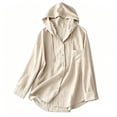 thumbnail image 7 of Puntoco Women's Hooded Button Down Shirt Jacket, Long Sleeve Pocket Loose Linen Look Sun Protection Beach Cover Up Cardigan Blouse Beige S, 7 of 7
