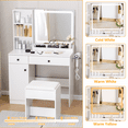 thumbnail image 6 of Esmlada 35.8 Inch White LED Vanity Desk Set - Lighted Makeup Mirror with Power Outlet, Dressing Table with Stool & 2 Drawers, 6 of 8