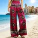 thumbnail image 2 of Pantalones Elásticos Estampados de Satén para Mujeres, Cintura Elástica con Bolsillos, Pantalones Casuales Elegantes para Vacaciones Y Fiesta, 2 of 8