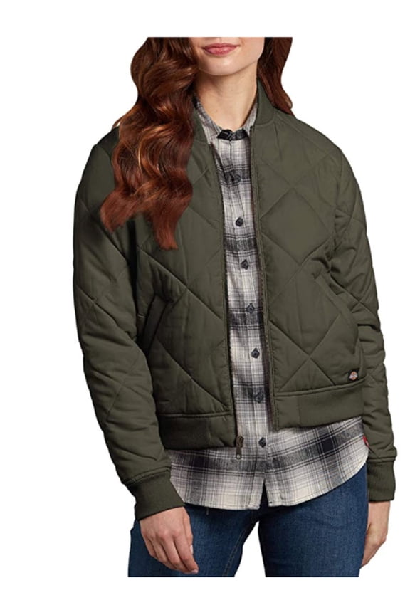 Women's Plus Size Quilted Bomber Jacket, Green Leaf, 1X