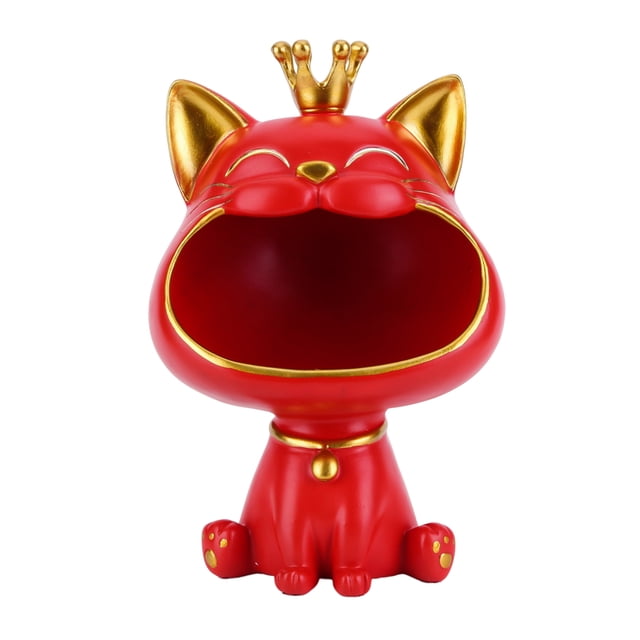 Figura decorativa de resina para almacenamiento de gato de la fortuna para oficina (rojo)