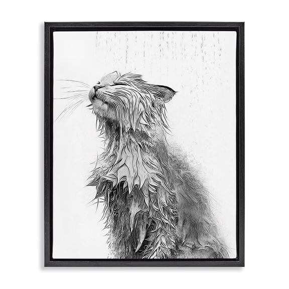 Stupell Industries Modern Cat Bathroom Splash Black Floating Frame Canvas Art, 17 x 21, by Annalisa Latella