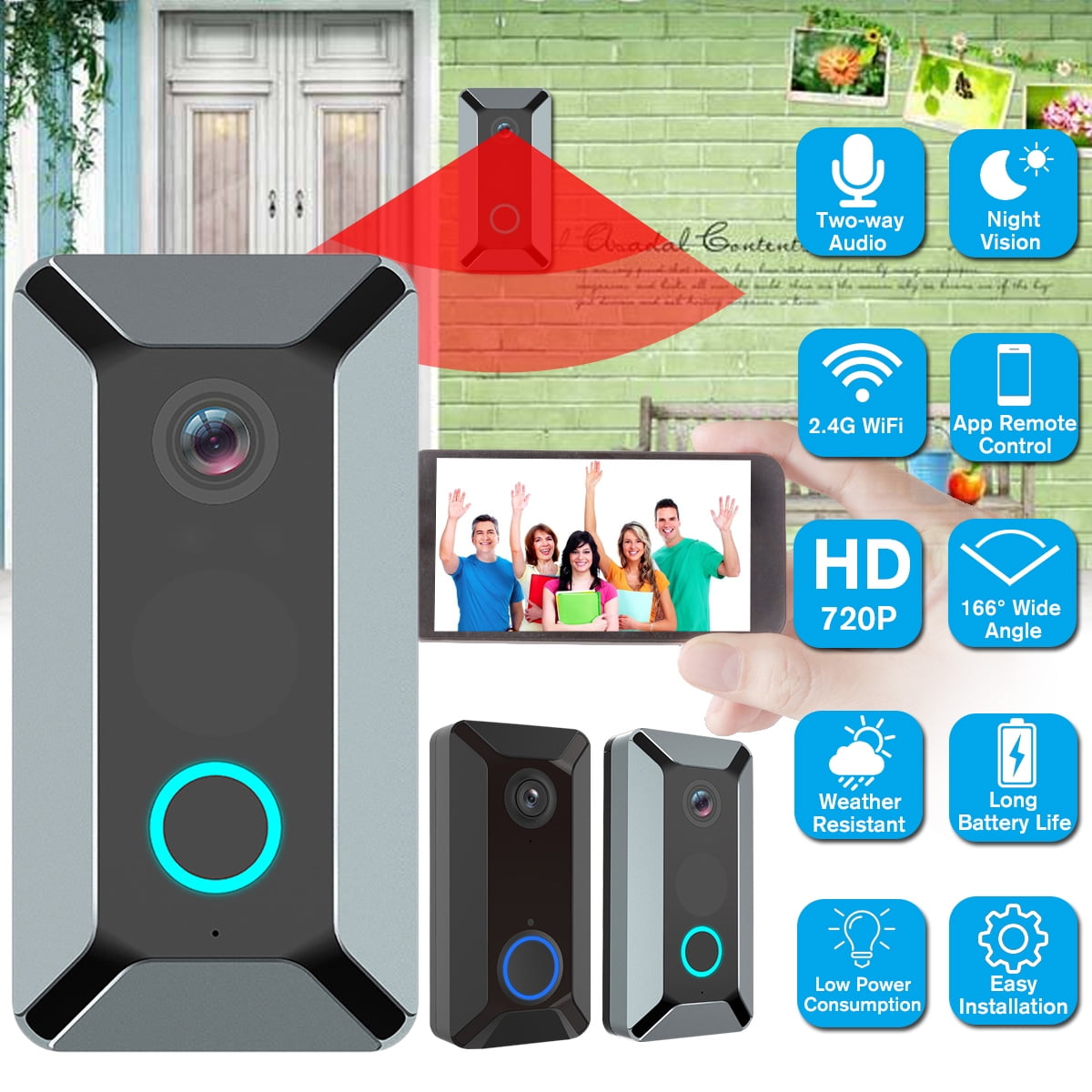 Wireless Video Doorbell Night Vision WiFi Video Doorbell Home Security