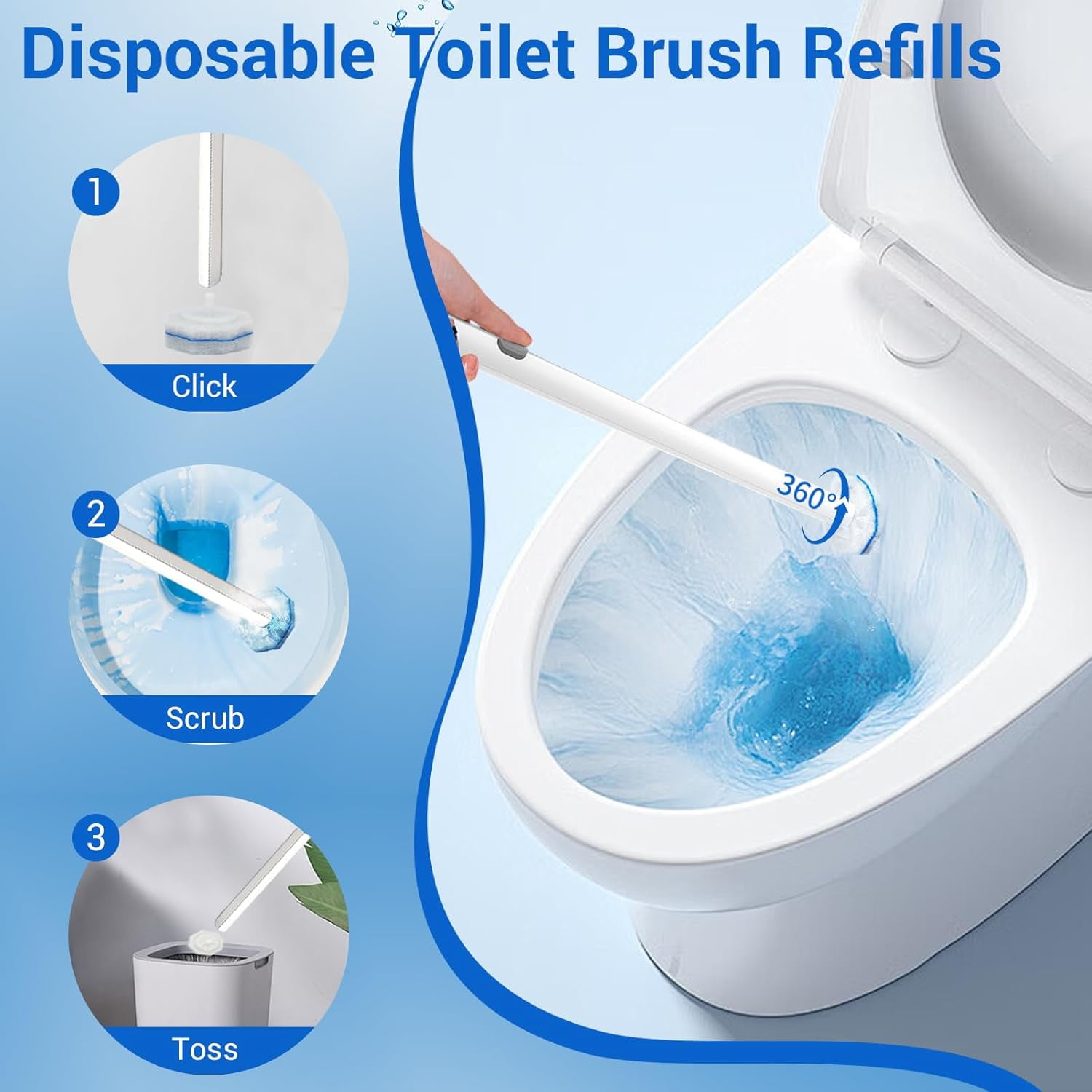 100Pack Toilet Wand Refills, Disposable Toilet Brush Refills Compatible with Clorox, Toilet Cleaner Refill Pads, Toilet Wand Refills, Toilet Brush Replacement Head