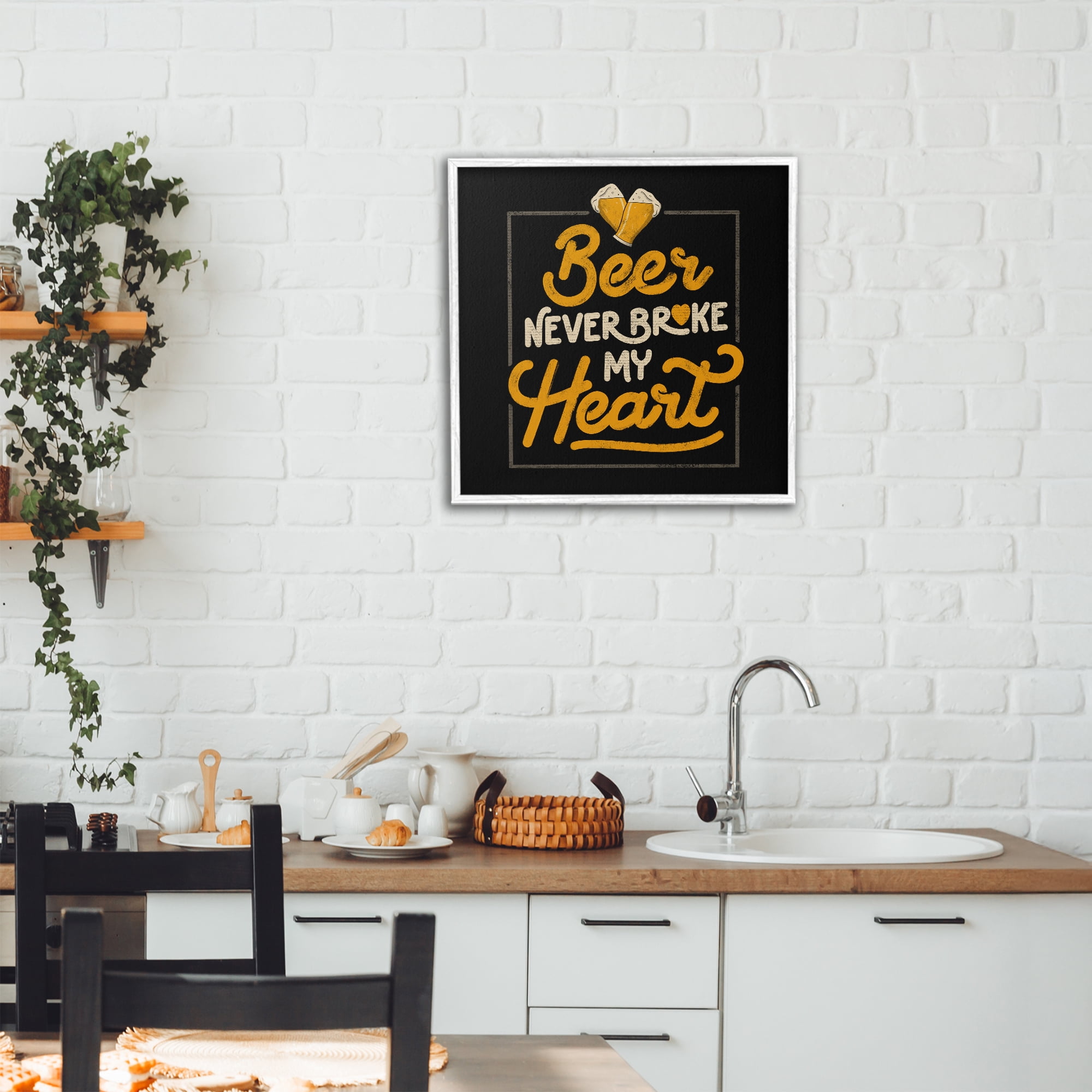 Stupell Industries Beer Never Broke My Heart White Framed Giclee Art, design by EduEly Designs