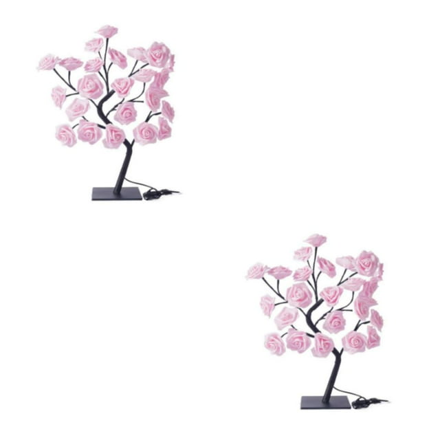 mmirethe Lighted Colorful Rose Lamp With Remote Control Best Gift Choice Wide Application pink black rod 2Set