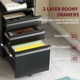 thumbnail image 3 of IKIMI 3 Drawer Mobile File Cabinet, Under Desk Vertical File Cabinet with Lock, Metal Filing Cabinet on Wheels, Office Rolling Storage Cabinets for Legal/Letter/A4 File Fully Assembled-Black, 3 of 11
