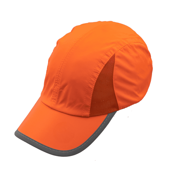 Gorra sport con malla y bies reflejante, ajustable. Unisex.