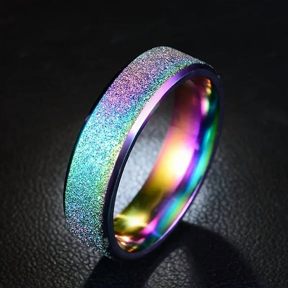 1pc Vibrant Titanium Steel Frosted Ring – Rainbow Iridescent Glitter Band for Men & Women, Street Style Fashion Jewelry, Bling Jewelry,Multicolor10