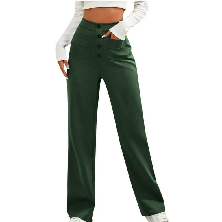 Realikun Women's Spring Dress Pants High Waist Straight Leg Pants Button Down Bottoms Work Pants Trousers with Pockets, Size: Large