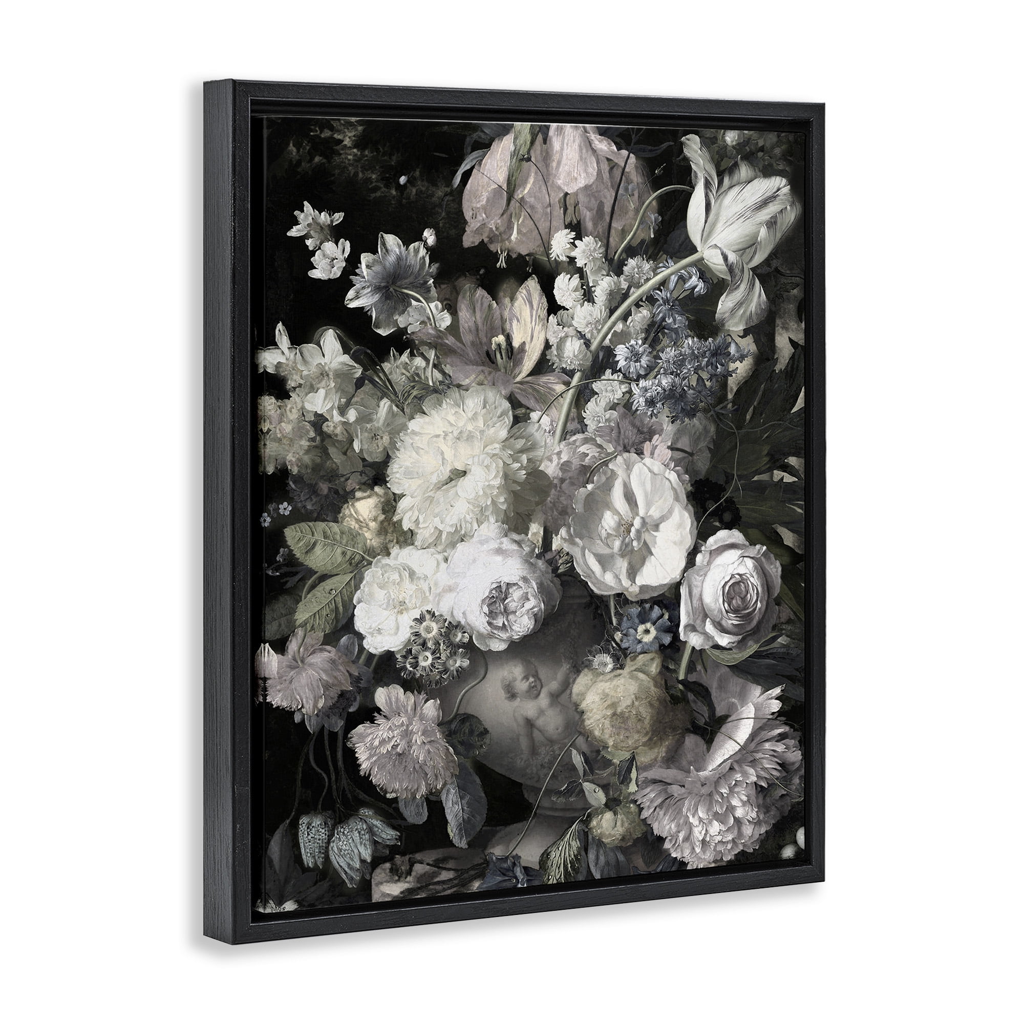 Stupell Industries Classical Busy Flower Bouquet Botanical & Floral Photography Black Floater Framed Canvas Art Print Wall Art, 25 x 31