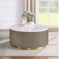 thumbnail image 2 of Coaster Jason Table Basse Ronde à Plateau en Marbre Blanc avec Base Tambour, Couleur Grège, 2 of 6