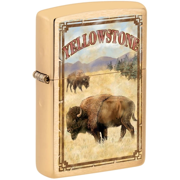 Zippo Lighter: Yellowstone National Park Buffalo - Brushed Brass 80997