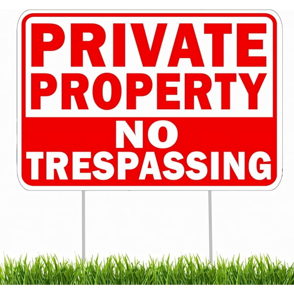 Private Property No Trespassing Yard Sign With Stakes - 12×8 Inches, Double Sided Large Warning, Home Property Decor