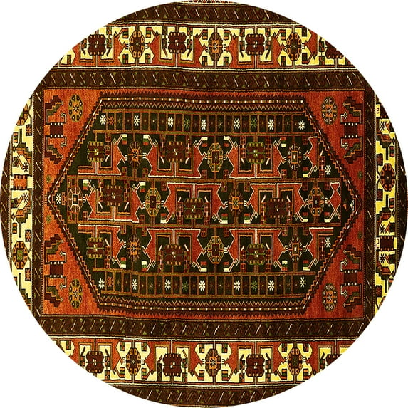Ahgly Company Indoor Round Oriental Yellow Industrial Area Rugs, 4' Round