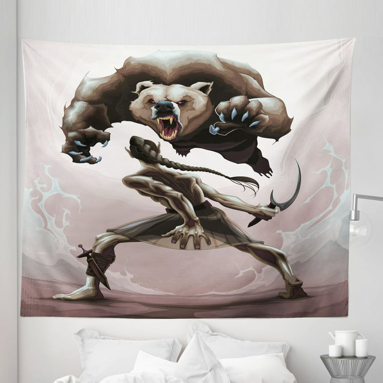 Bear Tapestry Mythological Scene Concept of an Elf and Angry Bear Fantasy Theme Fabric Wall Hanging Decor for Bedroom Living Room Dorm 5 Sizes Warm Taupe Dark Brown by Ambesonne Walmart