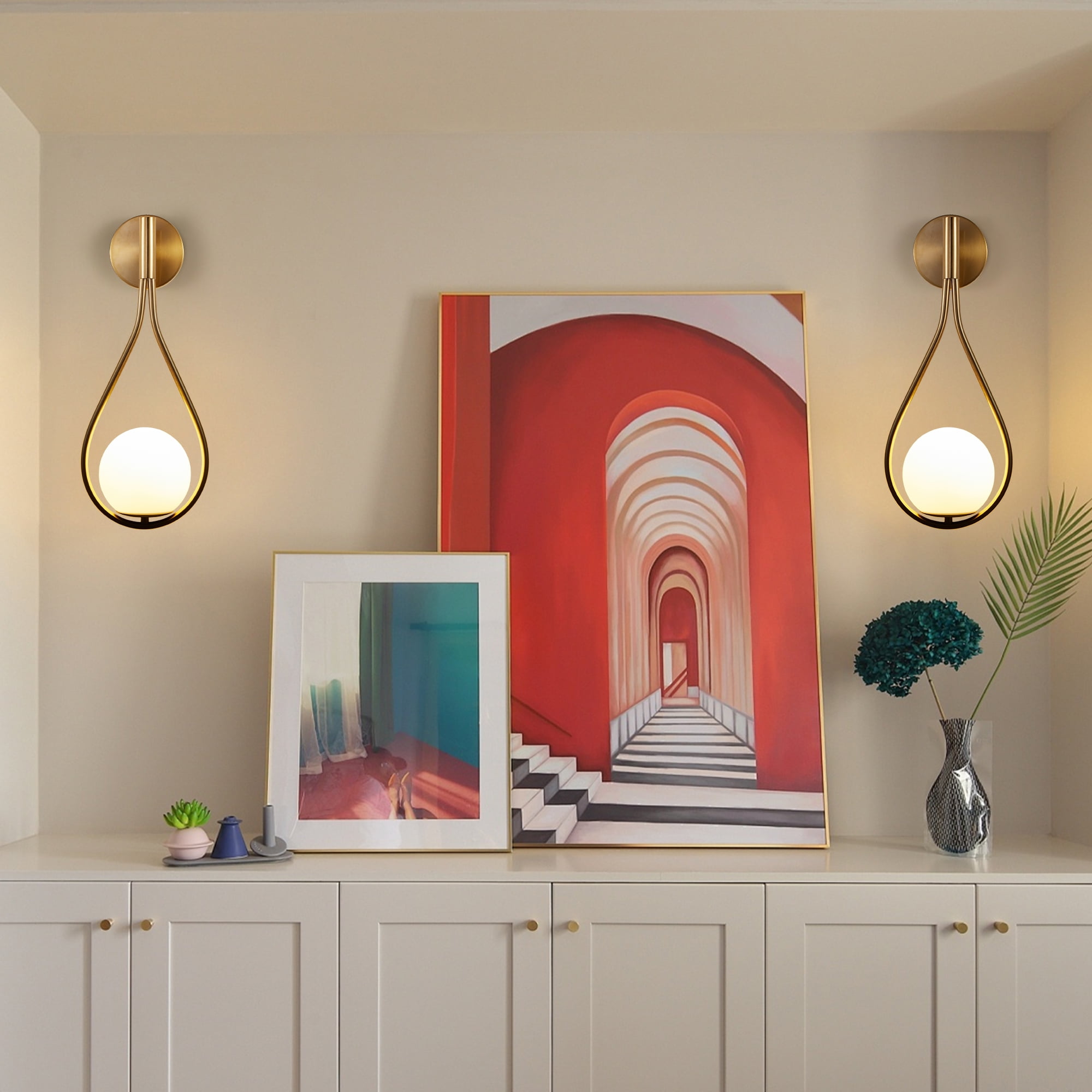 Efdelf Modern Energy Efficient Brushed Brass Wall Sconces with Frosted Glass Globe 2 Count