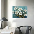 thumbnail image 3 of COMIO  White Flowers Wall Art Canvas Magnolia Teal Floral Thick Textured Picture Gold Turquoise Blue Painting Artwork Framed for Living Room Bedroom Bathroom Home Office Wall Decor, 3 of 4