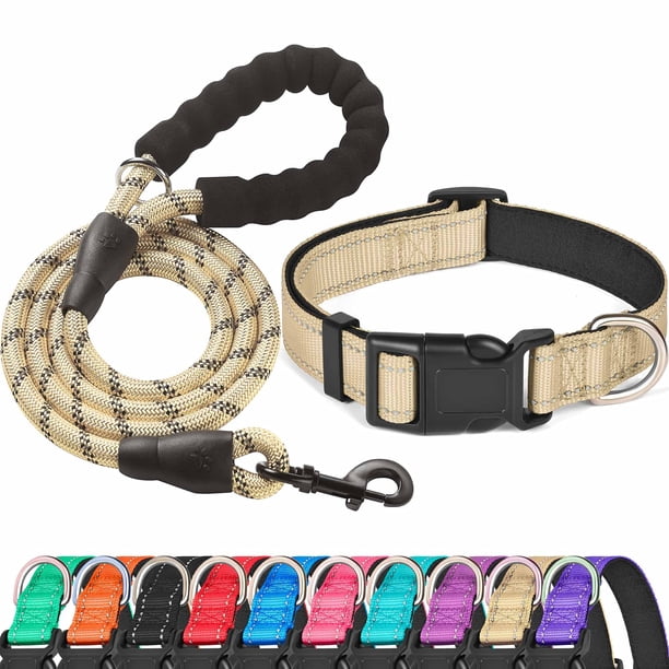 Set de collar y correa para perros Ladoogo de nailon reflectante para perros