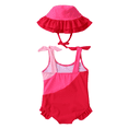 thumbnail image 7 of Baby Toddler Girls Color Block Ruffle One Piece Bathing Suit with Ruffle Sun Hat Quick Dry Beach Swim Outfit Size 1-6, 7 of 7