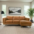 thumbnail image 2 of Augusta Mid Century Style Living Room Tan Genuine Leather Right Sectional Couch, 2 of 5